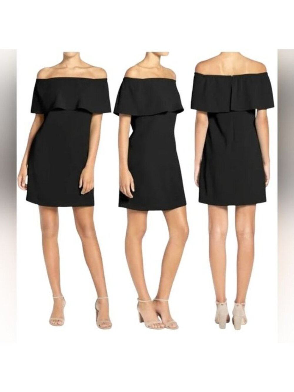Charles Henry off the shoulder black crepe ruffle bust mini dress XS